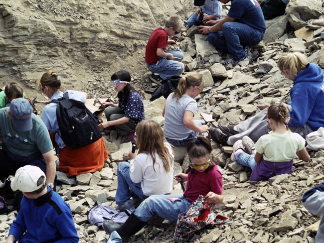 Students and teachers searching for fossils.
